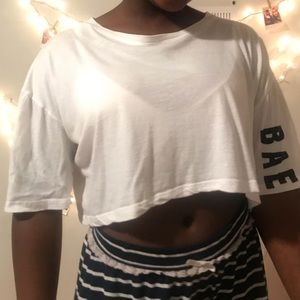White cropped “bae” shirt